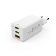 Hama Fast Charger, GaN, 2x USB-C, 1x USB-A, Mini Charger, PD, 65 W, white, image 