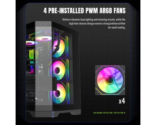 Gamemax Case ATX - HYPE-A Black - 4 x 120 mm Addressable RGB fans, image _ab__is.image_number.default