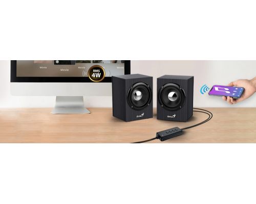 Genius Speakers 2.0 - SP-HF385BT - 4W RMS, Bluetooth 5.0, Wood, image _ab__is.image_number.default