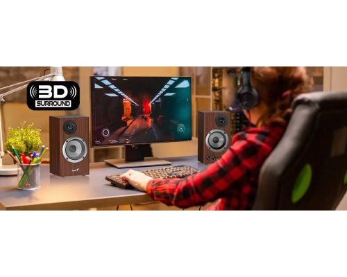 Genius Speakers 2.0 - SP-HF500B - 16W RMS, 3D Surround, Wood, image _ab__is.image_number.default
