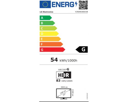 LG 43NANO80A3B, 43" 4K HDR Smart Nano Cell TV, 3840x2160, DVB-T2/C/S2, AI Alpha 7, HDR 10 PRO, webOS 25, ThinQ AI, VRR, ALLM, HGiG, WiFi, Clear Voice, AI Upscaling, Bluetooth, Hdmi e-ARC , CI, LAN, AirPlay2, Chromecast, 2 Pole stand, Black, image _ab__is.image_number.default