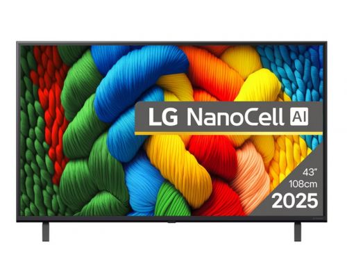 LG 43NANO80A3B, 43" 4K HDR Smart Nano Cell TV, 3840x2160, DVB-T2/C/S2, AI Alpha 7, HDR 10 PRO, webOS 25, ThinQ AI, VRR, ALLM, HGiG, WiFi, Clear Voice, AI Upscaling, Bluetooth, Hdmi e-ARC , CI, LAN, AirPlay2, Chromecast, 2 Pole stand, Black, image 