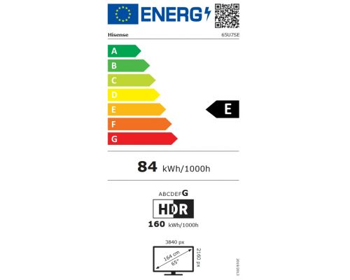 Hisense 65"U7SE, 4K Ultra HD 3840x2160, ULED, FALD, Quantum Dot, 144Hz, IPS, HDR 10+, HLG, Dolby Vision IQ, Dolby Atmos, Smart TV, WiFi 5GHz, WiFi Direct, BT, Anyview Cast,light sensor, 4xHDMI, 2xUSB, LAN, CI+, DVB-T2/C/S2, Black, image _ab__is.image_number.default