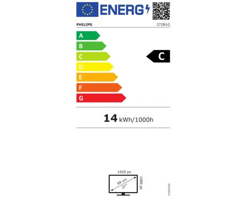 Philips 272B1G, 27" IPS WLED, 1920x1080@75Hz, 4ms GtG, 250 cd/m2, 1000:1, 50M:1 DCR, Adaptive Sync, FlickerFree, Low Blue Mode, 2Wx2, Tilt, Height Adjust, Pivot, Swivel, D-SUB, DVI, HDMI, DP, USB hub, image _ab__is.image_number.default