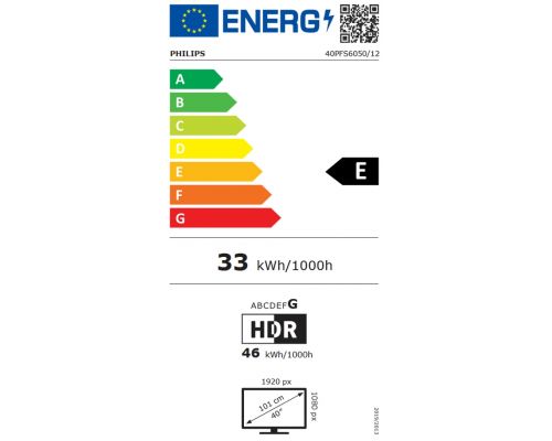 Philips 40PFS6050/12, 40" 2K FHD DLED 1920x1080p, 60Hz, DVB-T/T2/T2-HD/C/S/S2, HDR 10, HLG, Dolby Audio, Smart, Titan 3.0, Pixel Plus HD, 8GB, HDMI*3, USB*2, 802.11n, 12W RMS, Black, image _ab__is.image_number.default