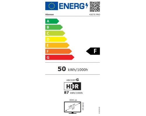 Hisense 43" E7S Pro, 4K Ultra HD 3840x2160, QLED, Quantum Dot, 144Hz, HDR 10+ adaptive, HLG, Dolby Vision, DTS Virtual X, Smart TV, WiFi 5GHz, WiFi Direct, BT, Anyview Cast, 3xHDMI, 2xUSB, LAN, CI+, DVB-T2/C/S2, Black, image _ab__is.image_number.default