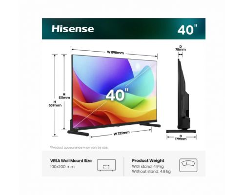 Hisense 40" A5S, Full HD 1920x1080, QLED, Quantum Dot, HDR, HLG, DTS HD, Light Sensor, Dolby Audio, Smart TV, WiFi, WiFi Direct, 2xHDMI, 2xUSB, LAN, CI+, DVB-T2/C/S2, Black, image , 2 image