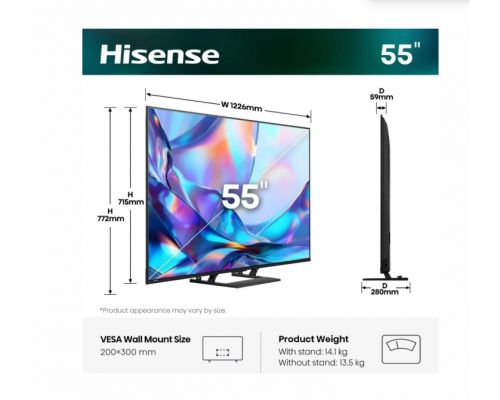Hisense 55"A7S, 4K Ultra HD 3840x2160, Quantum Dot, Light Sensor,HDR 10+, HLG, Dolby Vision, Dolby Atmos, Smart TV, Voice Control,2x10 W + 20 W ,WiFi 5GHz, WiFi Direct, BT, Anyview Cast, 3xHDMI, 2xUSB, LAN, DVB-T2/C/S2, Black, image , 2 image