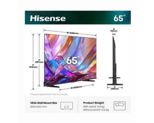 Hisense 65" E7S, 4K Ultra HD 3840x2160, QLED, Quantum Dot, HDR 10+, HLG, Dolby Vision, DTS Virtual X, Smart TV,Light Sensor,WiFi Direct, BT, Anyview Cast, 3xHDMI, 2xUSB, LAN, CI+, DVB-T2/C/S2, Black, image _ab__is.image_number.default