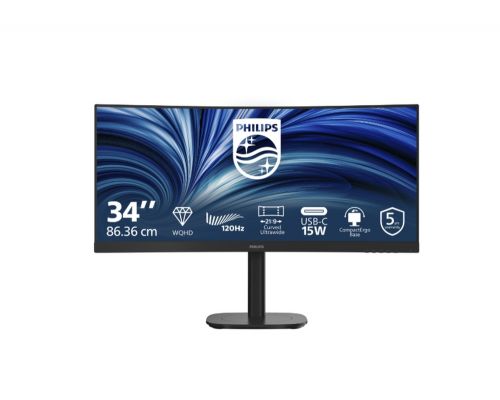 Philips 34B2N3500C, 34" Curved 1500R, VA, WLED, 3440x1440@120Hz, 4ms GtG, 350cd m/2, 3500:1, 50M:1 DCR, Adaptive Sync, FlickerFree, SoftBlue, 5Wx2, Tilt, Height Adjust, Swivel, 2xHDMI, DP, USB hub, image 