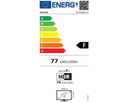 Philips 55PUS8001/12, 55" 4K UHD LED, 3840 x 2160p, 60Hz, 3 sided Ambilight,  DVB-T/T2/T2-HD/C/S/S2, CL+2.0, Perfect Pixel UHD, HDR10, HLG, Titan OS, Dolby Atmos, 3*HDMI, 2*USB, 802.11ac, BT 5.2, Easy Link 3.0, 20W RMS, Black, image _ab__is.image_number.default