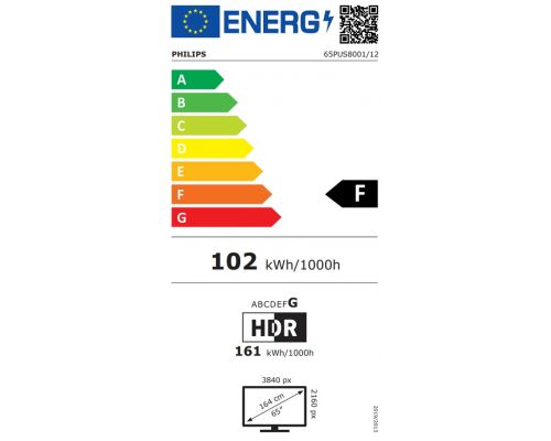 Philips 65PUS8001/12, 65" 4K UHD LED, 3840x2160p, 60Hz, DVB-T/T2/T2-HD/C/S/S2, 3 sided Ambilight, CL+2.0, Perfect Pixel UHD, HDR10, HLG, Titan OS, Dolby Atmos, 3*HDMI, 2*USB, 802.11ac, BT 5.2, Easy Link 3.0, 20W RMS, Black, image _ab__is.image_number.default