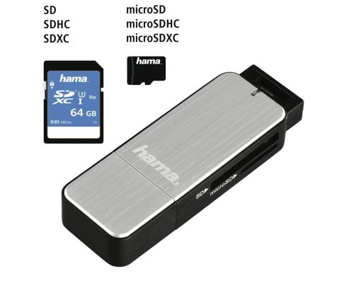 Hama USB 3.0 Card Reader, SD/microSD, silver, image _ab__is.image_number.default
