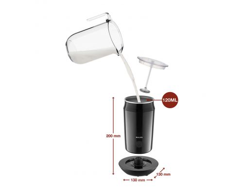 Sistem de spumare a laptelui Philips CA6500/63, Capacitate 120 ml, Prepara spuma rece si calda, Negru, image _ab__is.image_number.default