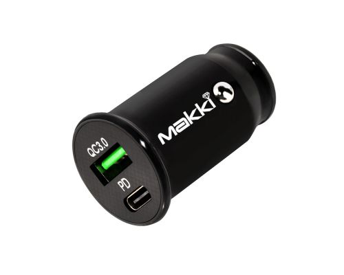 Makki Fast Charger Car - Type-C + USB QC3.0  20W - MAKKI-CC20W02-BK, image 