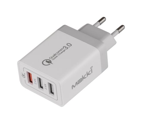 Makki Fast Charger - QC3.0+2xUSB 30W White - MAKKI-QC30W3, image 
