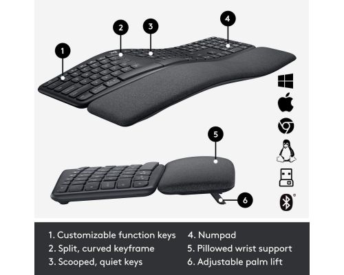 Wireless Keyboard Logitech ERGO K860, Graphite, image _ab__is.image_number.default