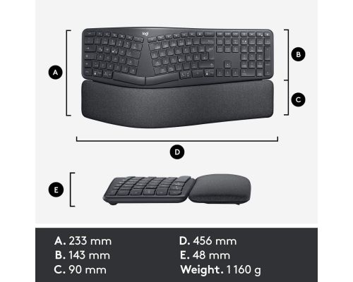 Wireless Keyboard Logitech ERGO K860, Graphite, image _ab__is.image_number.default