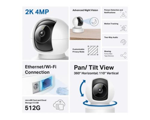 IP dome camera TP-Link Tapo C222, 2560x1440@30fps, Pan/Tilt, H.264, microSD, Wi-Fi, audio, RJ-45, image _ab__is.image_number.default