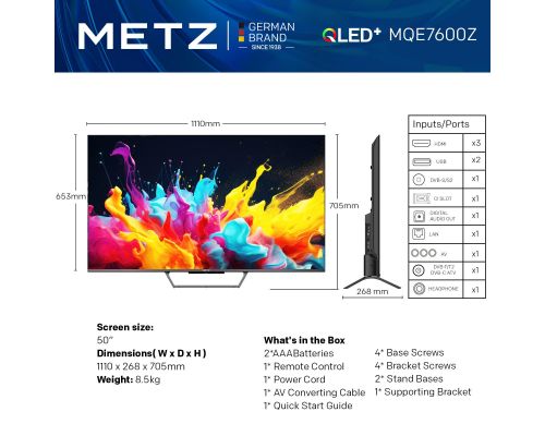 METZ QLED TV 50MQE7600Z, 50"(126 см), QLED+,Anti-Glare Google TV, 4K/UHD, 60Hz, image _ab__is.image_number.default