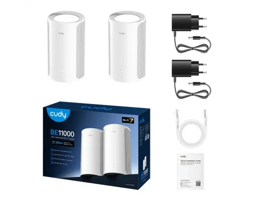 Whole Mesh System Cudy M11000 BE11000 Tri-Band 2.4/5/6Ghz 688 - 5765 Mbps - 2 Pack, image _ab__is.image_number.default
