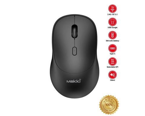 Makki Wireless Mouse MAKKI-MSX-2401 - USB-C, Silent, 1600dpi, 2.4G, Bluetooth, Rechargeable, image _ab__is.image_number.default