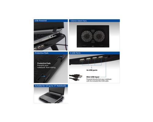 Laptop cooling stand, up to 17", adjustable height (2 positions), 4-port hub, image , 5 image
