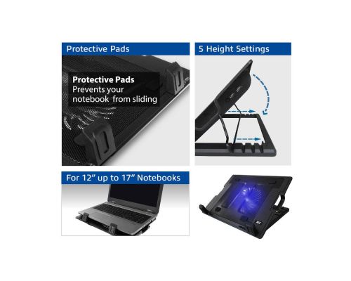 Laptop cooling stand, up to 17", adjustable height (5 positions), 2-port hub, image , 4 image