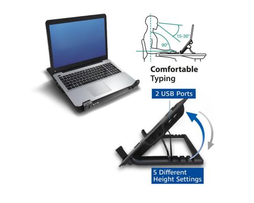 Laptop cooling stand, up to 17", adjustable height (5 positions), 2-port hub, image , 3 image