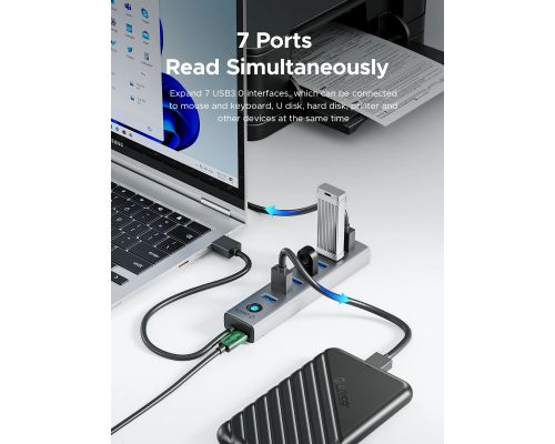 Orico USB3.0 HUB 7 port Black - CL7U-U3-10-GY-BP, image , 5 image