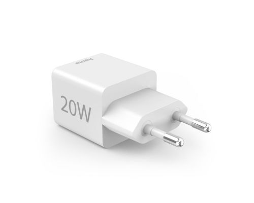 Hama Fast Charger, 1x USB-C, 1x USB-A, Mini-Charger, PD, 20 W, white, image , 3 image