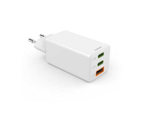 Hama Fast Charger, GaN, 2x USB-C, 1x USB-A, Mini Charger, PD, 65 W, white, image _ab__is.image_number.default