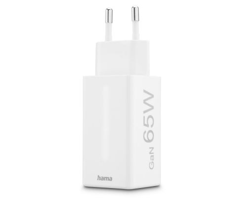 Hama Fast Charger, GaN, 2x USB-C, 1x USB-A, Mini Charger, PD, 65 W, white, image _ab__is.image_number.default