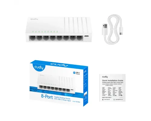 Switch Cudy GS108U, 8-Port 10/100/1000 Mbps RJ 45, USB-C - White, image _ab__is.image_number.default