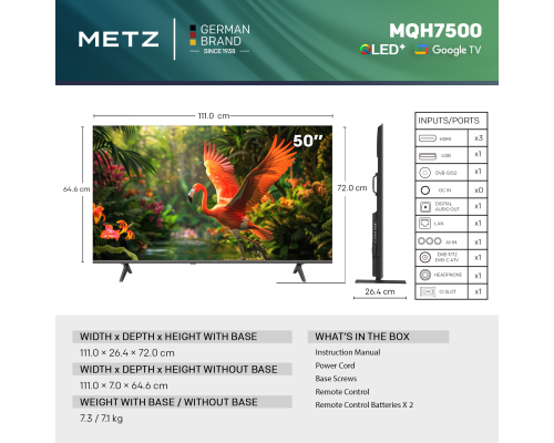 METZ TV 50" 50MQH7500Z UHD 4K QLED+ Google TV, Клас E,120Hz,126 см, image _ab__is.image_number.default
