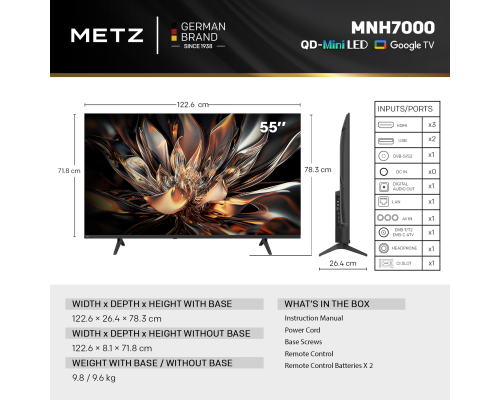 METZ TV 55" 55MNH7000Z UHD 4K QD-Mini LED, Matte Screen Ultra, Google TV, Клас E, image _ab__is.image_number.default