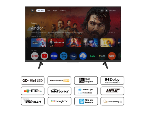 METZ TV 65" 65MNH7000Z UHD 4K QD-Mini LED, Matte Screen Ultra, Google TV, Клас E, image , 5 image