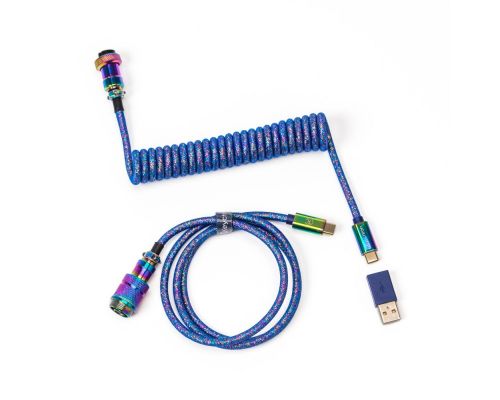 Cable Keychron Colorful Premium Coiled, USB-C - USB-C, Rainbow Blue, image 