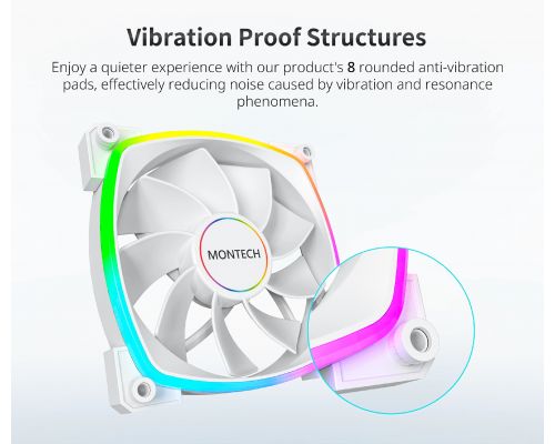 Montech RX140 PWM, REVERSE Fan, 140mm, ARGB, White, image , 5 image