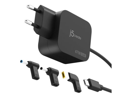 j5create FGaN-PD USB-C® Mini Charger with 67 watts and 3 EU-compliant DC connector types, image 