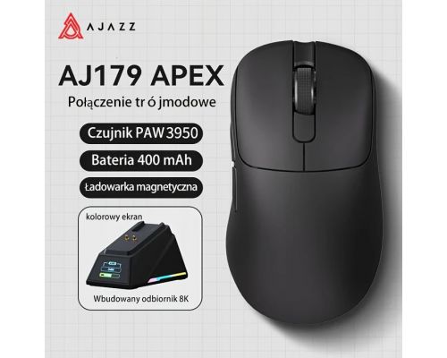 Ajazz AJ179 APEX - Wireless Gaming Mouse - 8K, Magnetic Charging Dock, Black, image , 2 image