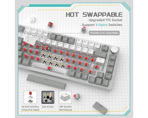 Ajazz Gaming Mechanical Keyboard AK820 - AS Red Switch [Linear] (English US), Gray White, White Light, image _ab__is.image_number.default