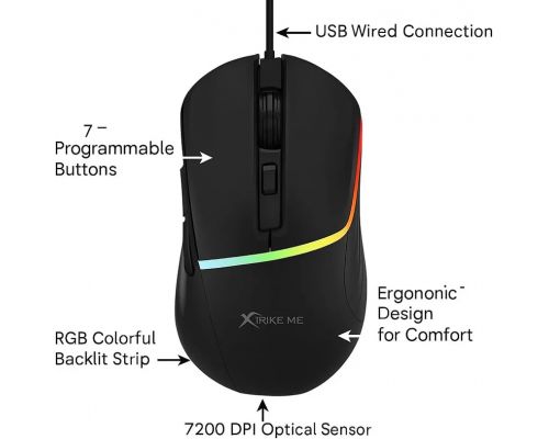 Xtrike ME Gaming Mouse GM-322 Black - 7200dpi, image , 4 image